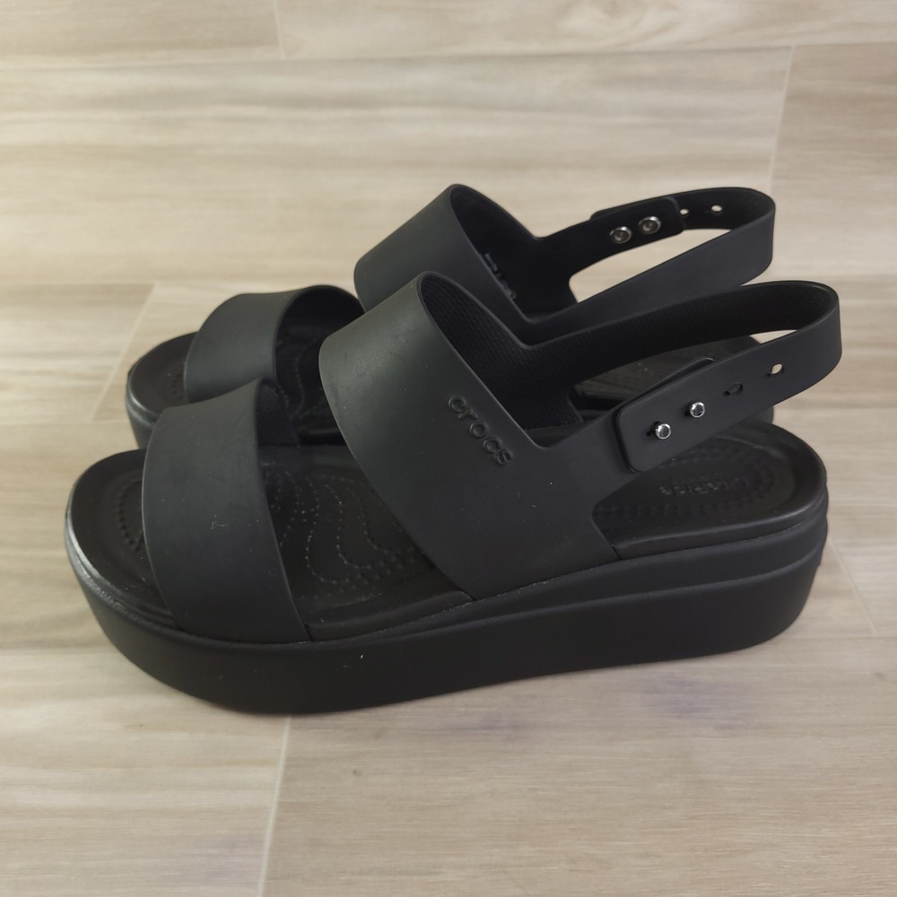 Crocs Brooklyn Low Wedge Sandals Size 7 Black LiteRide Platform Strappy Casual